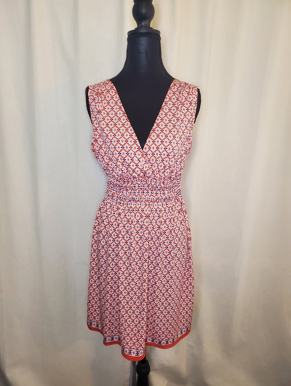 Max Edition Red Patterned V-Neck Midi Dress